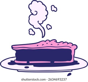 cartoon blueberry pie in bright neon colors