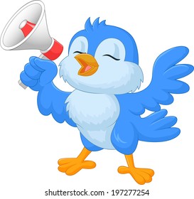 Cartoon bluebird with megaphone