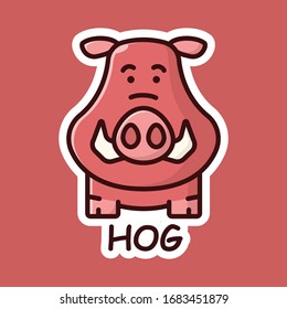 Cartoon boar sticker in modern flat style. Simple vector illustration of wildlife.