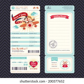 Cartoon Boarding Pass Ticket Wedding Invitation Template Vector