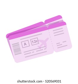 Cartoon boarding pass vector illustration. Tickets for travel by airplane icon in flat style isolated on white background 