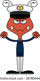 A cartoon boat captain ant looking angry.