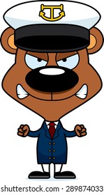 A cartoon boat captain bear looking angry.