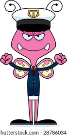 A cartoon boat captain butterfly looking angry.