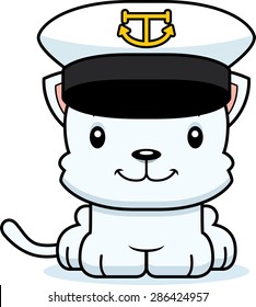 A cartoon boat captain kitten smiling.