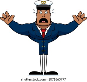 A cartoon boat captain looking scared.