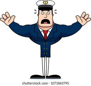 A cartoon boat captain looking scared.