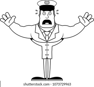 A cartoon boat captain looking scared.