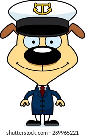 A cartoon boat captain puppy smiling.