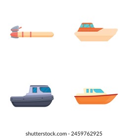 Cartoon boat icons set cartoon vector. Various type of colorful boat. Water transport