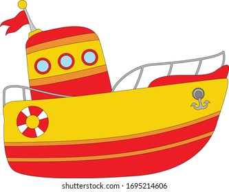 Cartoon boat isolated on white. Digital illustration