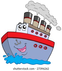 Cartoon boat on white background - vector illustration.