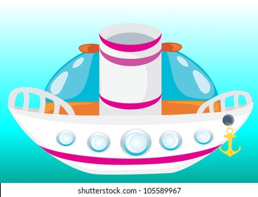 Cartoon boat. Vector beatiful ship.