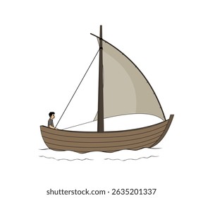 Cartoon Boat Vector, Wooden Boat Illustration Design