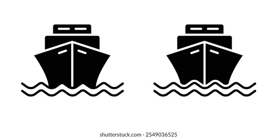 Cartoon boats line pattern. ship, boat, ferry or ferryboat outline logo. Fishing boat sign. Water transport concept. Maritime motorboat, sea or ocean ships. Water wave.