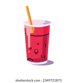 Cartoon boba drink, bubble tea icon, flat vector illustration