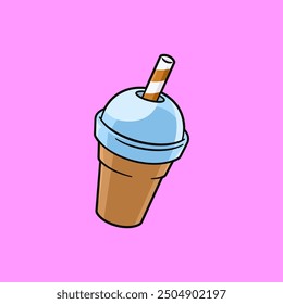 Cartoon Boba Tea with Straw Refreshing Bubble Tea Illustration