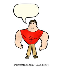 cartoon body builder with speech bubble