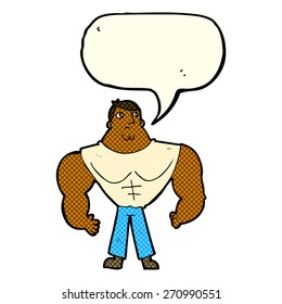 Cartoon Body Builder With Speech Bubble