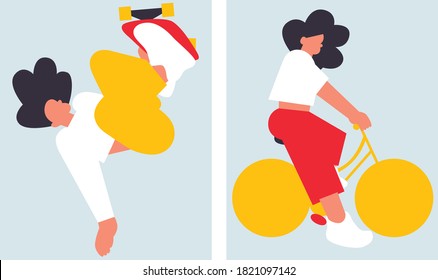 Cartoon body. Sport vector illustration. Woman sport activities. 