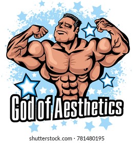 cartoon bodybuilder t-shirt design,