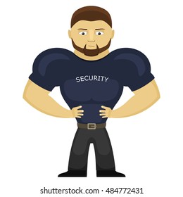 Cartoon bodyguard, security man isolated on white background