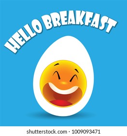 Cartoon Boiled Agg Hello Breakfast Concept Stock Vector (Royalty Free ...