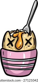 Personaje de huevo hervido de dibujos animados para comida de desayuno divertida ilustración de mascota