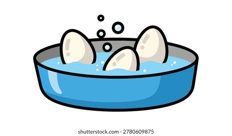 Cartoon boiled eggs in water