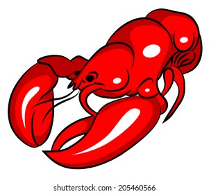 Cartoon Boiled Lobster isolated on white