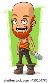 A cartoon bold man with beard and bottle