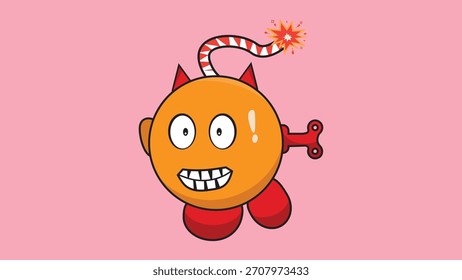 Personaje de la bomba de dibujos animados con cuernos del diablo y fusible