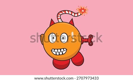 Cartoon bomb character with devil horns and fuse