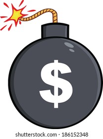 Cartoon Bomb With Dollar Sign. Vector Illustration Isolated on white