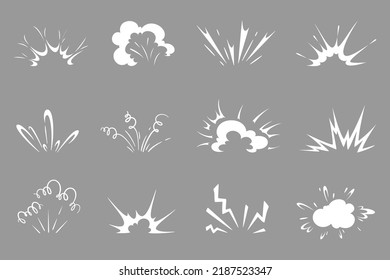 Cartoon Bomb Explosion, Comic Clouds Of Smoke And Fire. Vector Explosion Effects, Blast, Boom, Bang And Burst Comics Book Clouds Of War Fight, Exploded Dynamite, Nuclear Bomb Or Rocket Launch