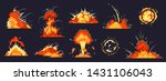Cartoon bomb explosion. Dynamite explosions, danger explosive bomb detonation and atomic bombs cloud comics. Bomb dynamites detonators mobile game animation. Isolated vector illustration icons set