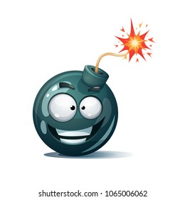 Cartoon Bomb, Fuse, Wick, Spark Icon. Scared Smiley Funny Smiley Vector Eps 10