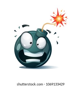 Cartoon bomb, fuse, wick, spark icon Disgust smiley Vector eps 10