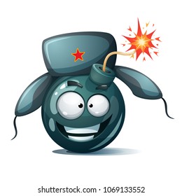 Cartoon bomb, fuse, wick, spark icon Disgust smiley Vector eps 10