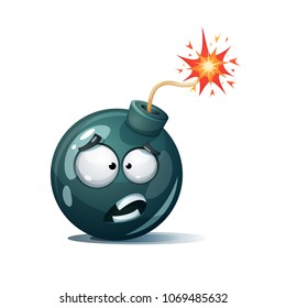 Cartoon bomb, fuse, wick, spark icon Confusion smiley Vector eps 10