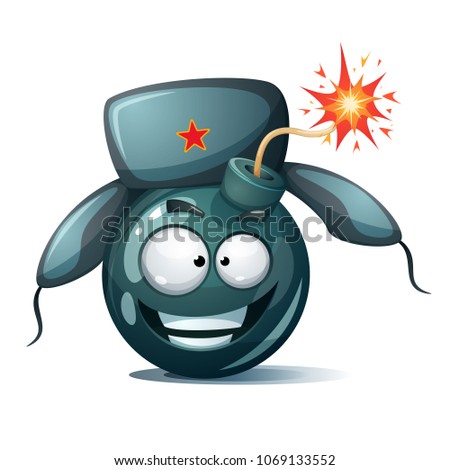 Cartoon bomb, fuse, wick, spark icon Disgust smiley Vector eps 10