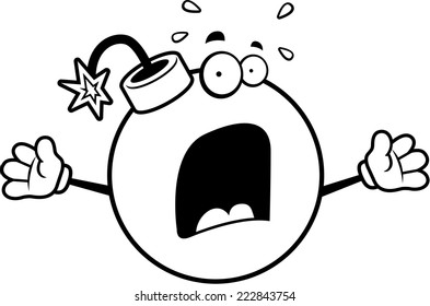 A cartoon bomb with a scared expression.
