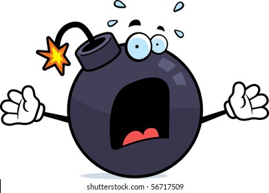 A cartoon bomb with a scared expression.