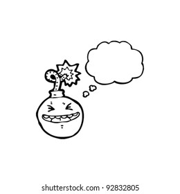 bomba de dibujos animados con burbuja de pensamiento