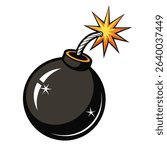 Cartoon Bomb Vector Icon with Spark and Fuse