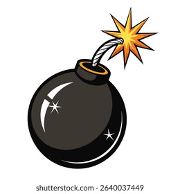 Cartoon Bomb Vector Icon with Spark and Fuse