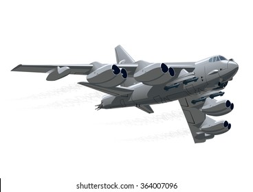Cartoon Bomber B 52. Long-range, subsonic, jet-powered strategic bomber. Available EPS-10 vector format separated by groups and layers for easy edit.