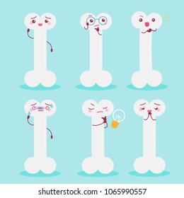 cartoon bone with different emotion on the blue background