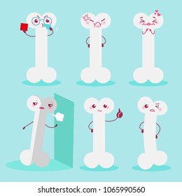 cartoon bone with different emotion on the blue background