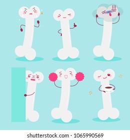 cartoon bone with different emotion on the blue background